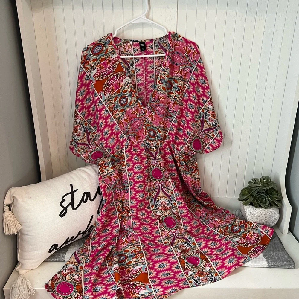 SHEIN Pink and Blue Patterned Dress - Picture 2 of 6